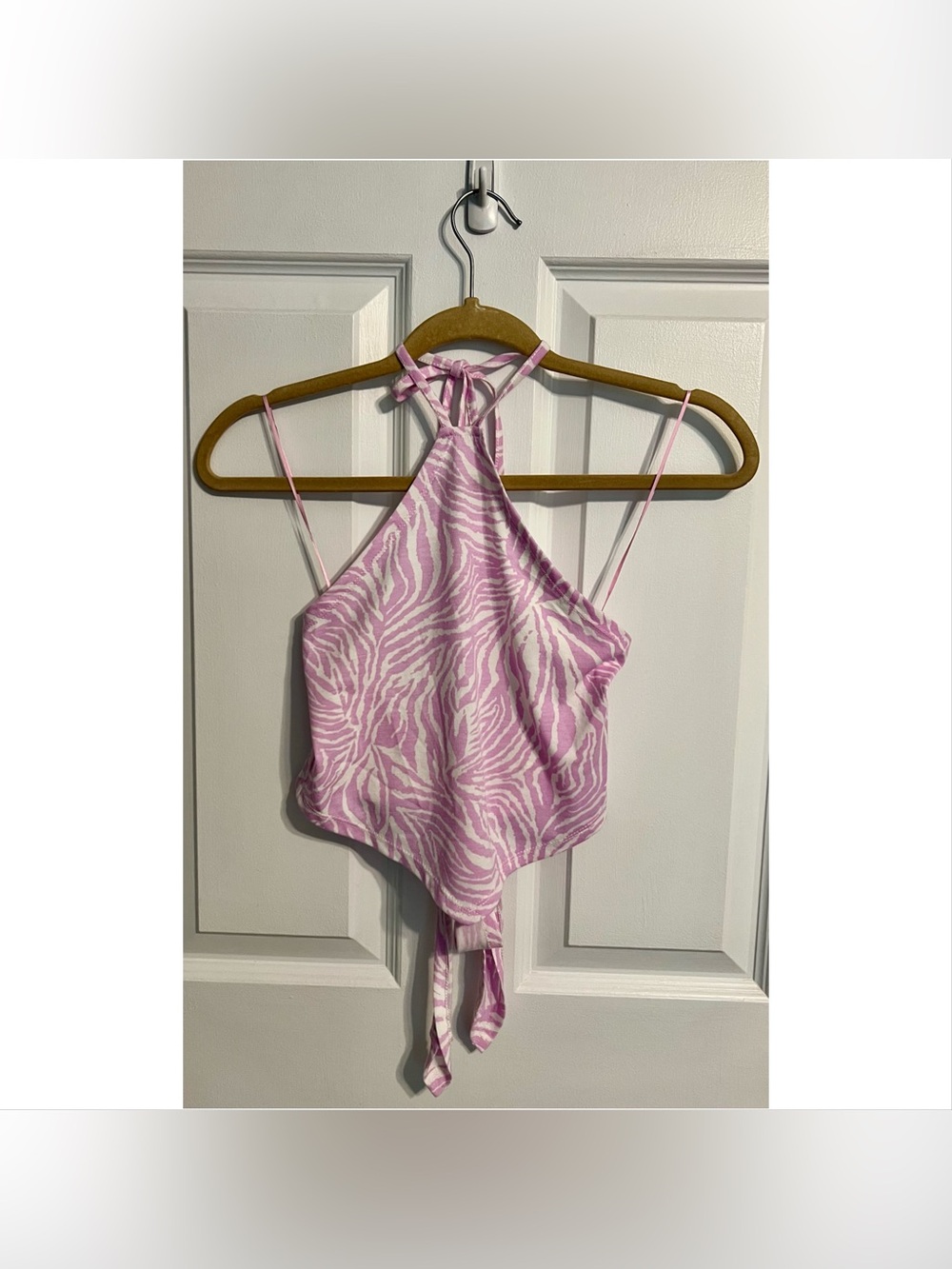 Women’s Pink Zebra Halter Crop Top